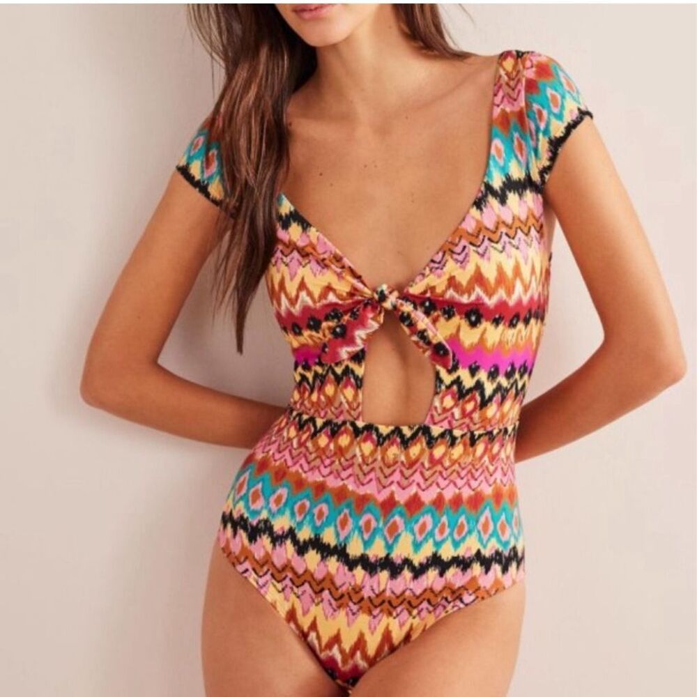 Boden NWT size 8 swimsuit Cap Sleeve multi-color one piece